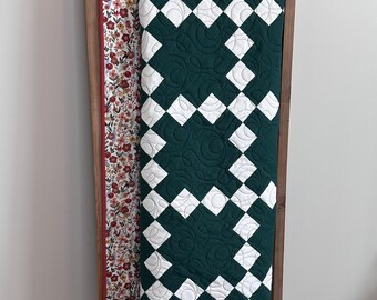 Basil Green Linen Irish Chain Geometric Baby Quilt / Blanket / Wall Hanging / Play Mat