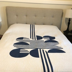 Modern Geometric  Bed Quilt | Queen or Full / Double / grey and light navy