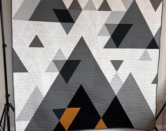 Modern Mountain Geometric  Contemporary Lap or Bed  Quilt / Blanket