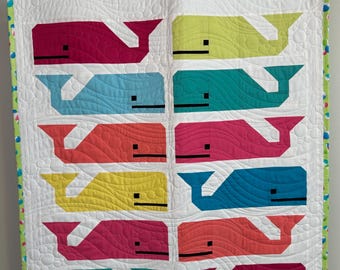 Handmade Whale Baby Quilt / Wall Hanging / Tummy Mat / Stroller or Car Seat Blanket