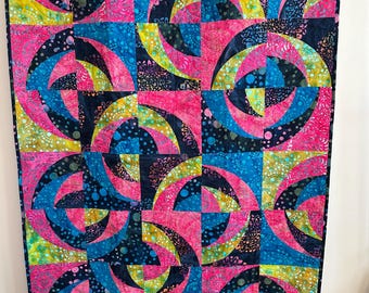 Whimsical Graphic Vibrant Colorful Lap Quilt or Wall Hanging