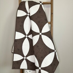 Modern Geometric Taupe / Brown and White Couch  Quilt / Blanket