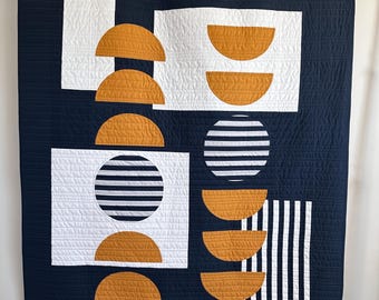Modern Geometric Contemporary Navy Lap Quilt / Large Wall Hanging