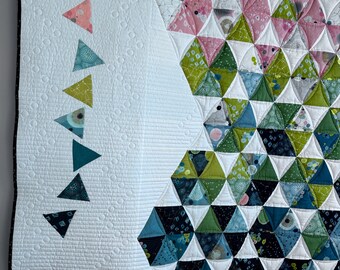 Modern Contemporary Spring Hexagon Lap Quilt or Wall Hanging