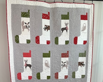 Modern Christmas Stocking Wall Hanging or Lap Quilt