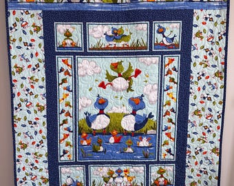 Baby Duck Quilt: Handmade Cotton Flannel Toddler Blanket