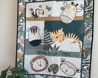 Modern Jungle  Quilt / Whole Cloth Baby Quilt / Blanket / Play Mat