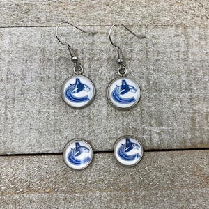 Orecchini Vancouver Canucks, borchie da 10 mm, orecchini pendenti Canucks da 12 mm, orecchini da hockey, borchie Canucks, gioielli per tifosi Canucks, accessori