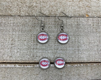 Montreal Canadiens Earrings, 10mm Studs, 12mm, 14mm Dangly Habs Earrings, Hockey Earrings, Canadiens Studs, Habs Fans Jewelry, Accessories