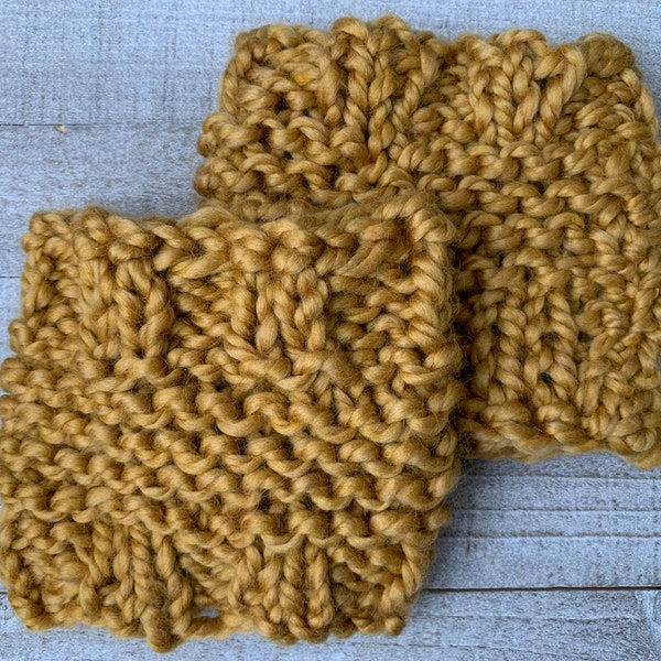 Knit Boot Cuffs, Chunky Hand Knitted Boot Toppers, Mustard Yellow, Short Leg Warmers, Warm Winter Accessories, Teens, Women's Gift