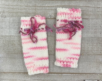 Baby Knit Scaldagambe - Preemie, Neonato, Handknit Girls Scaldagambe, Caldo, Morbido, Regalo Baby Shower, Photo Prop, Pink White Stripes