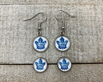 Toronto Maple Leafs Earrings, 10mm Studs, 12mm Dangly Leafs Earrings, Hockey Earrings, Leafs Studs, Leafs Fans Jewelry, Accessories,
