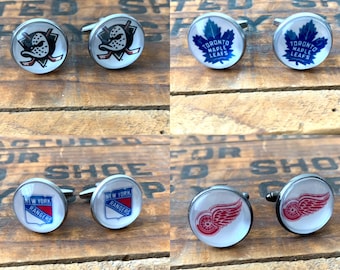 NHL Team Cuff Links, Leafs, Habs, Islanders, Hockey Cufflinks, Wedding, Groom, Groomsmen, Dad, Guys Gift, Boyfriend, Formal Accessories,