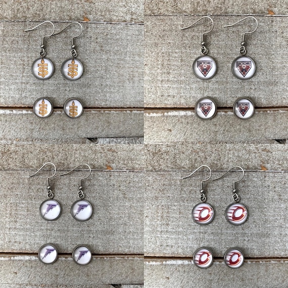 PWHL Earrings, Studs, Dangly, Toronto Sceptres, Frost, Fleet, Victoire, Charge Sirens, Goldeneyes, Torrent Hockey Earrings, Women's Hockey