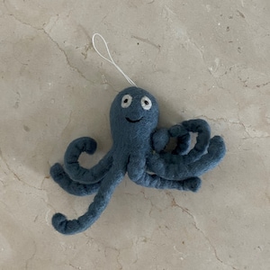 Felted Wool "Octopus Henry" ornament-felt octopus-blue octopus-octopus ornament-felt ornament-handmade-coastal ornament-needle felted-felt