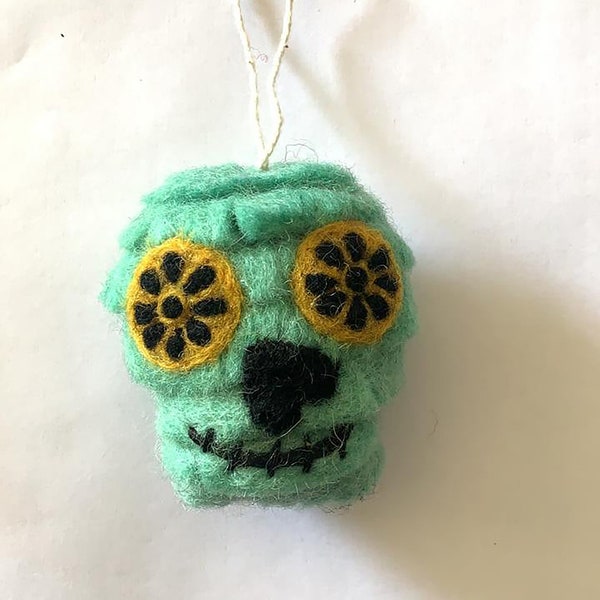 Felted Wool "Sugar Skull" Ornament-felted-felt ornament-sugar skull-handmade ornament-handmade-sugar skull ornament-felted ornaments