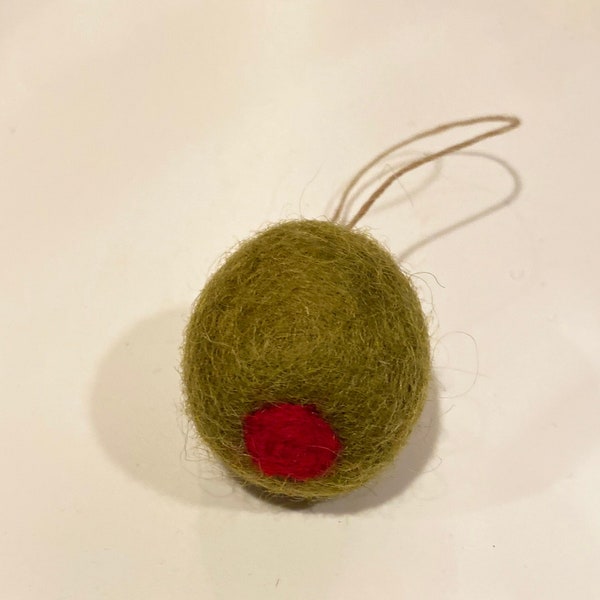 Felted Wool "Tipsy Olive" Ornament-felted olive-felt olive-olive ornament-felt ornament-ornaments-tipsy olive-green olive ornament-wool felt