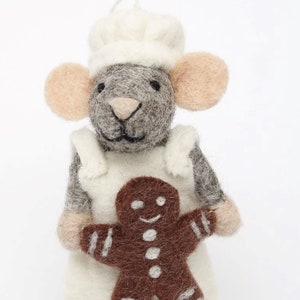 Handmade Felt "Baker Mouse Pierre" ornament-fair trade-made with love-felt ornament-handcrafted-ornaments-mouse ornaments-felted wool-felted
