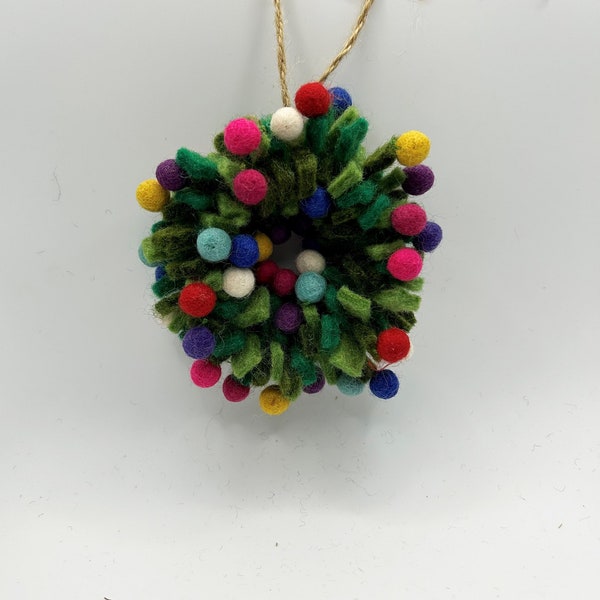 Handmade Felted Wool "Wreath with Pom Poms" ornament-felt wreath-handmade-fair trade-made with love-christmas wreath-felt ornament-ornaments
