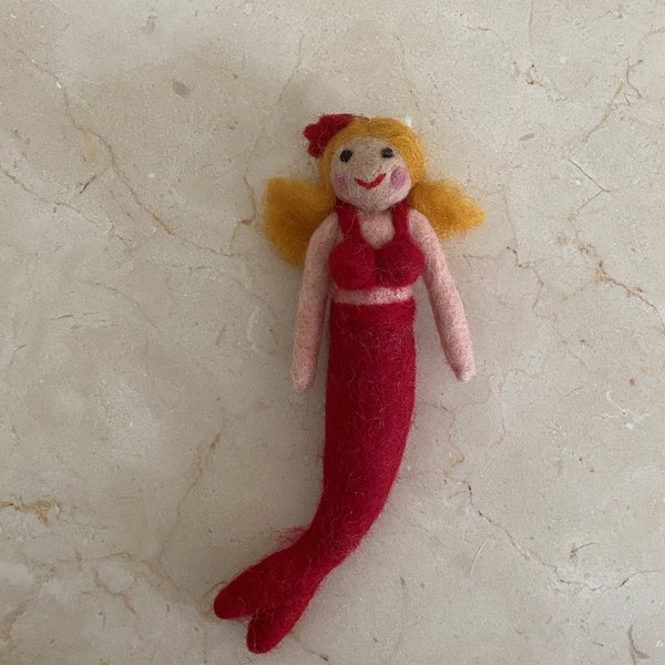 Felted Wool "Mermaid Morgan" ornament-felt mermaid-mermaids-handmade-needle felted-coastal ornament-felt ornaments-handcrafted-wool mermaid