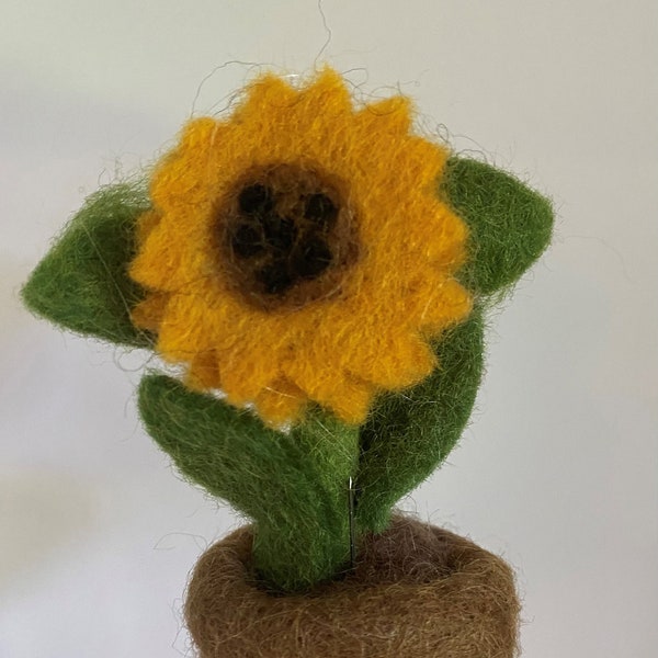 Felted wool "Sunflower in Pot" ornament-sunflowers-flower ornaments-handmade-garden ornaments-felted ornament-summertime-felted flowers