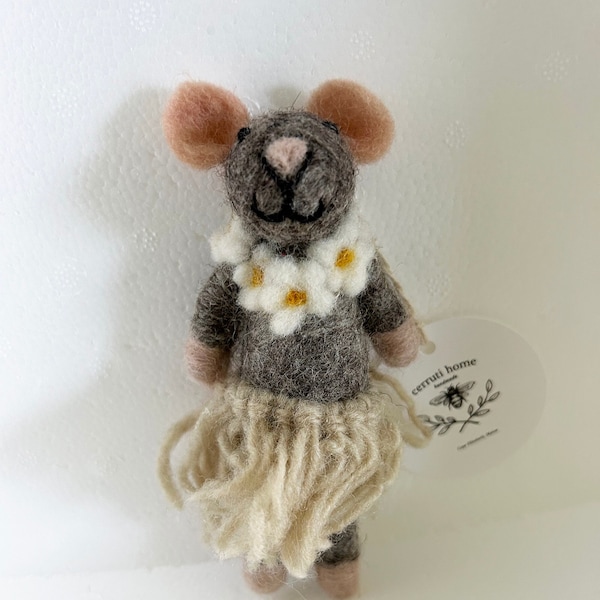 Handmade Felt "Hula Mouse Leia" ornament-fair trade-made with love-felt mouse-Hawaiian mouse-handcrafted-bestsellers-felt ornaments-mouse