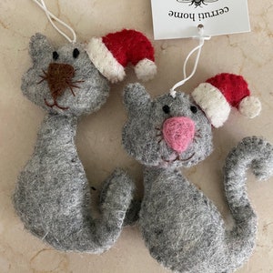 Felted Wool "Christmas Cat Collette" ornament-cat ornament-christmas cat in hat-felt cat ornament-cat in santa hat-felt ornaments-christmas