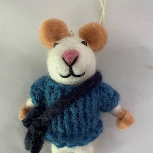 Felted Wool "Book-bag Stuey" Ornament-felted wool-wool felted-felted mouse-mouse ornament-felt ornament-school mouse-felt ornaments-ornament