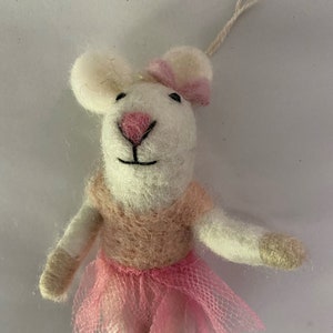 Felted Wool Ballerina Mouse Dancer Laura Ornament-wool felted-felted ballerina-felted mouse-felted ornament-felt ornament-felt mouse-felted