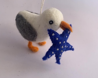 Needle felted bird Seagull wool life size bird real size bird sea home decor