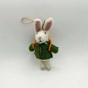 Felted Wool "Benny Rabbit with Carrot Backpack" ornament-felt easter bunny-felt ornament-felted easter-handmade-fair trade-made with love