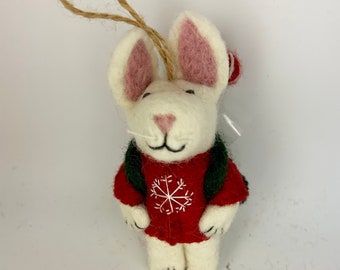 Handmade Felt "Christmas Bunny with Stocking Backpack" ornament-faire trade-handcrafted-made with love-