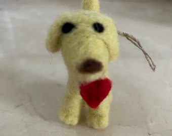 Handmade Felt Yellow "Love Lab Jack" ornament-felted ornaments-fair trade-Labrador ornament-made with love-dog ornament-Labrador love-felted