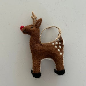 Felted Wool Red Nose "Doe Deer" ornament-felt deer-christmas deer-deer ornament-handmade-fair trade-christmas ornaments-felt ornaments-felt