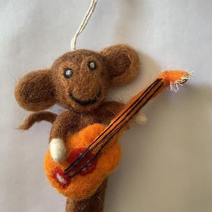 Felted wool "Guitar Monkey Brian" ornament-monkey ornament-felt ornament-handmade-guitar monkey-monkey playing guitar-felt ornament-felted