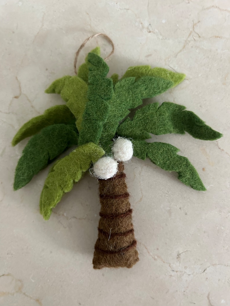 Felted Wool Palm Tree ornament-felt palm tree-palm tree ornament-handmade-fair trade-felt ornaments-ornaments-wool felted image 1