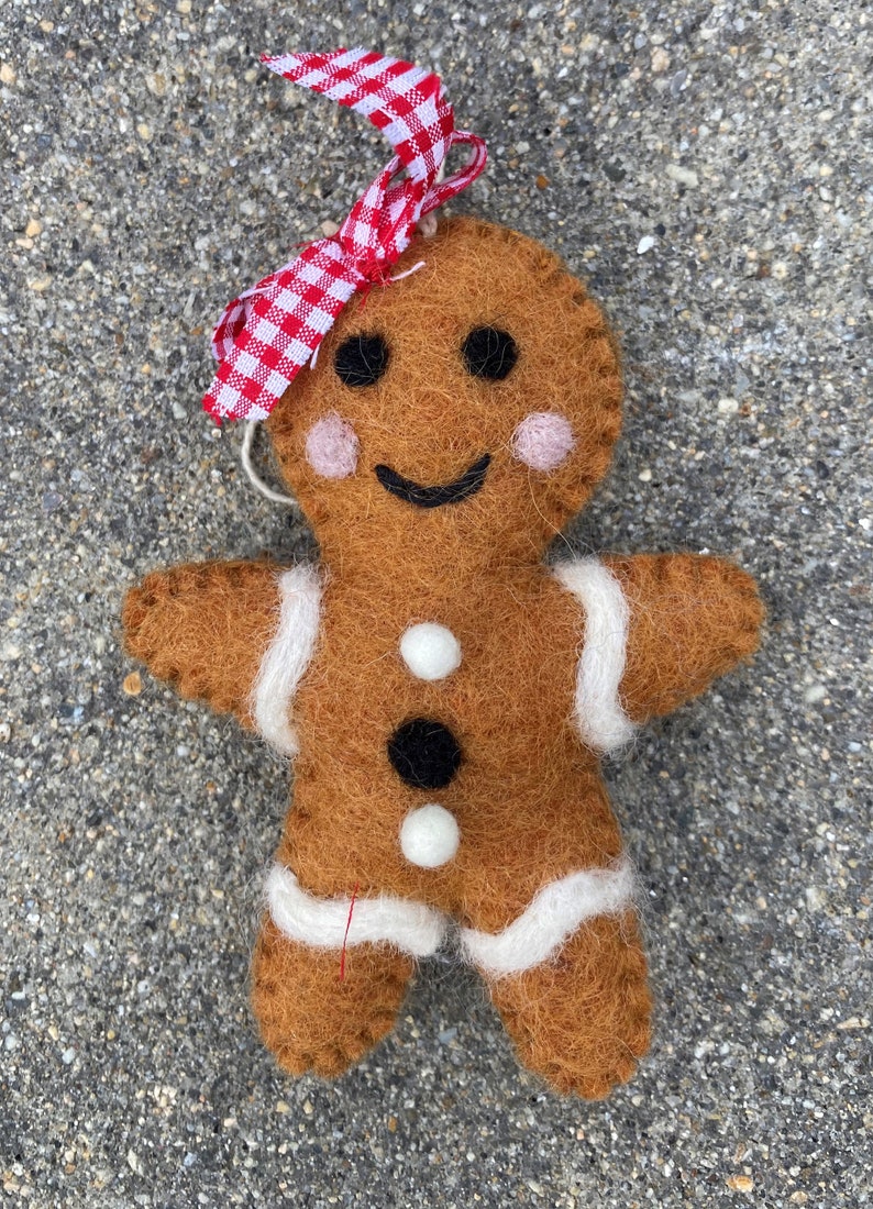 Handmade Felted Wool Gingerbread Boy & Gingerbread Girl Ornaments-felt ...