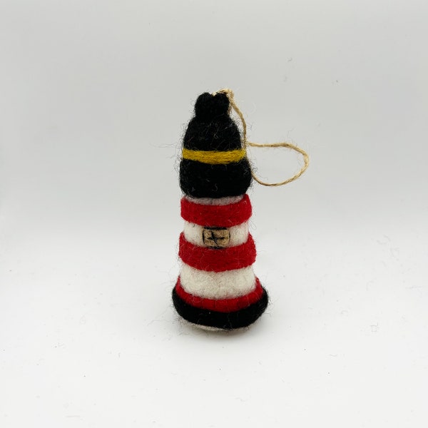 Handmade Felted Wool "Lighthouse" ornament-felt lighthouse-coastal ornament-faire trade-handcrafted-felt ornaments-made with love-felted