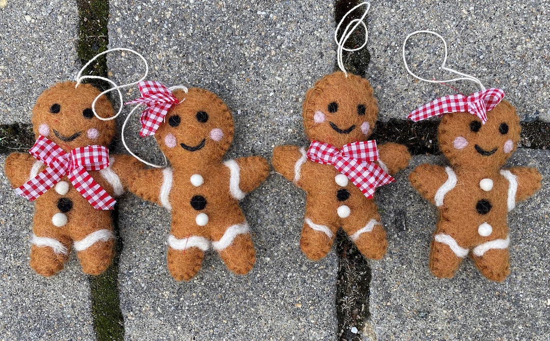 Handmade Felted Wool Gingerbread Boy & Gingerbread Girl Ornaments-felt ...