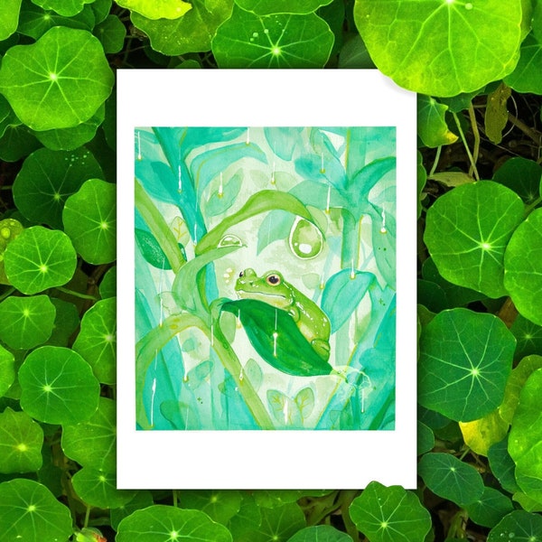 Raindrops - 5x7" Watercolour Frog Art Print