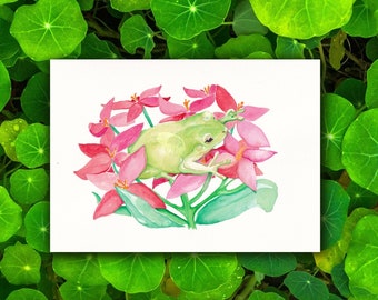Su petali - 5x7" Watercolour Frog Art Print