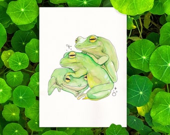 Menagerie à trois - 5x7" Acquerello Frog Art Print