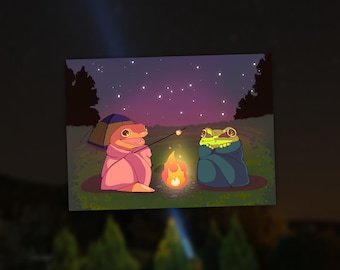 Amigos relajados - Lámina digital de arte con efecto brillante de rana de 5x7 pulgadas