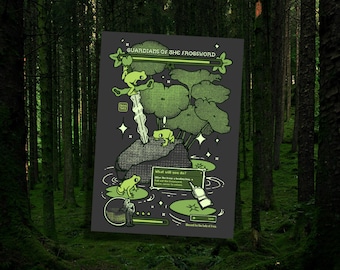 Les Gardiens de l'épée-de-grenouille - Impression d'art numérique grenouille scintillante 5 x 7"