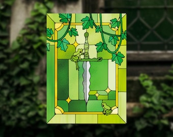 Vitral - Lámina artística digital de rana con efecto brillante de 5x7 pulgadas