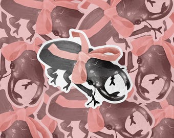 Autocollant bébé scarabée avec noeud - Autocollant en vinyle découpé 3" Saint-Valentin 2025 mat