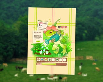 Juego de granja acogedor - Lámina artística digital de rana brillante de 5x7"