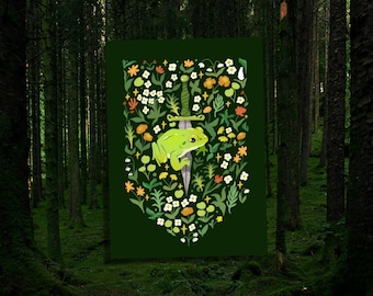 Bannière grenouille - impression d'art numérique grenouille scintillante 5 x 7"