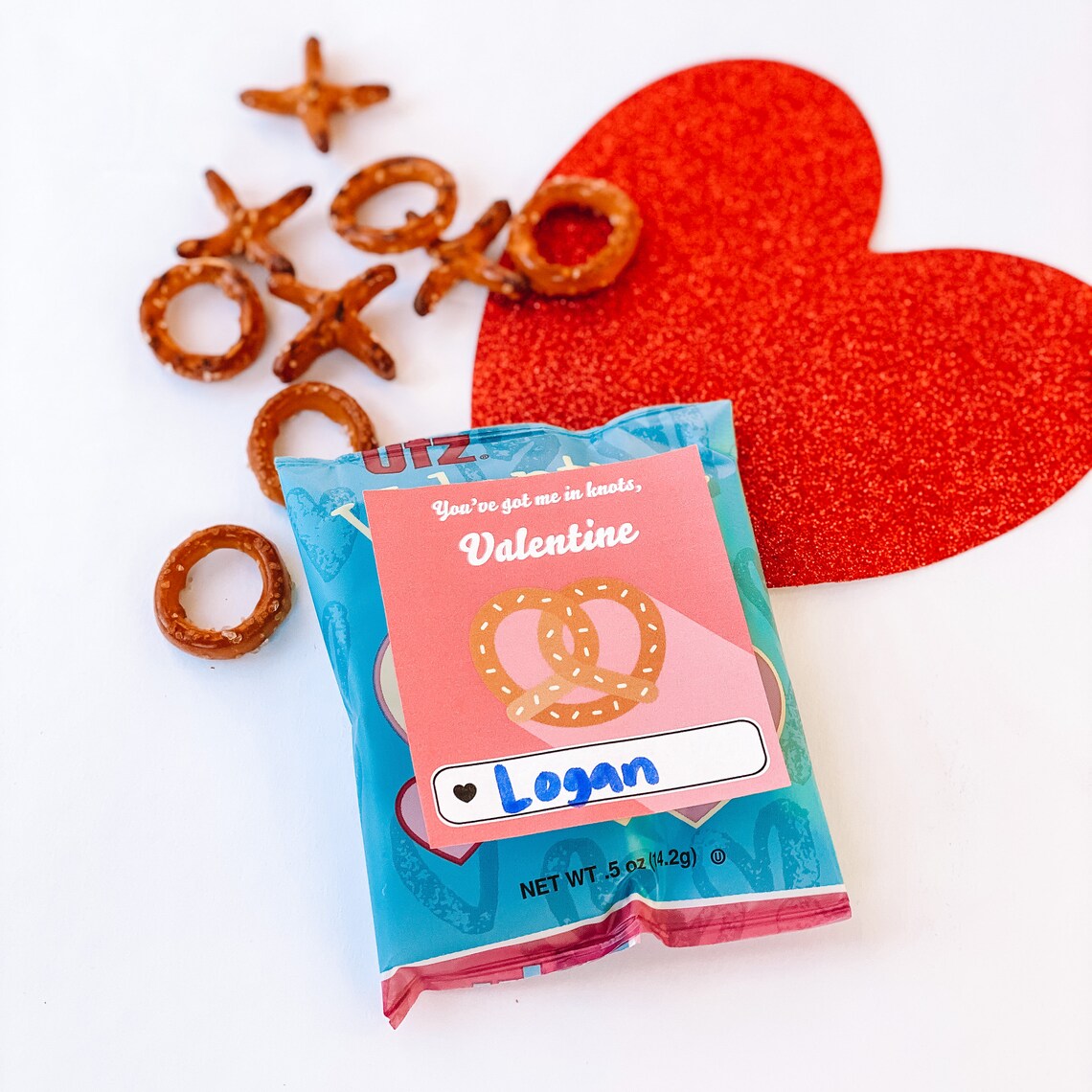 Class Valentine's for Kids, Pretzel Valentine Card, Kid Valentine Card
