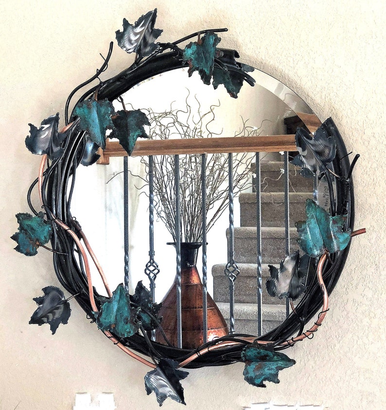 Steel and Copper round Vine Mirror Etsy